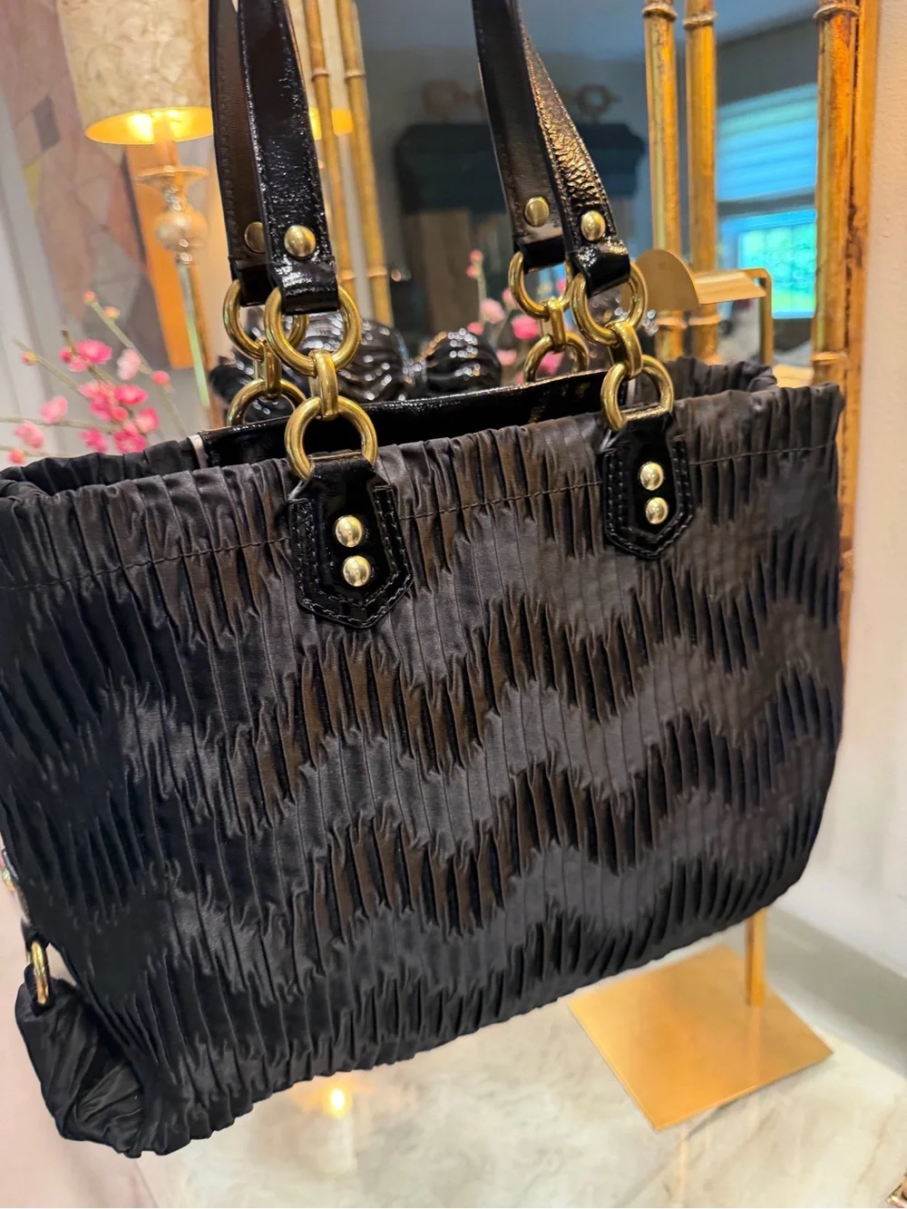Coach EUC Black Pleated Tote and Wallet Set